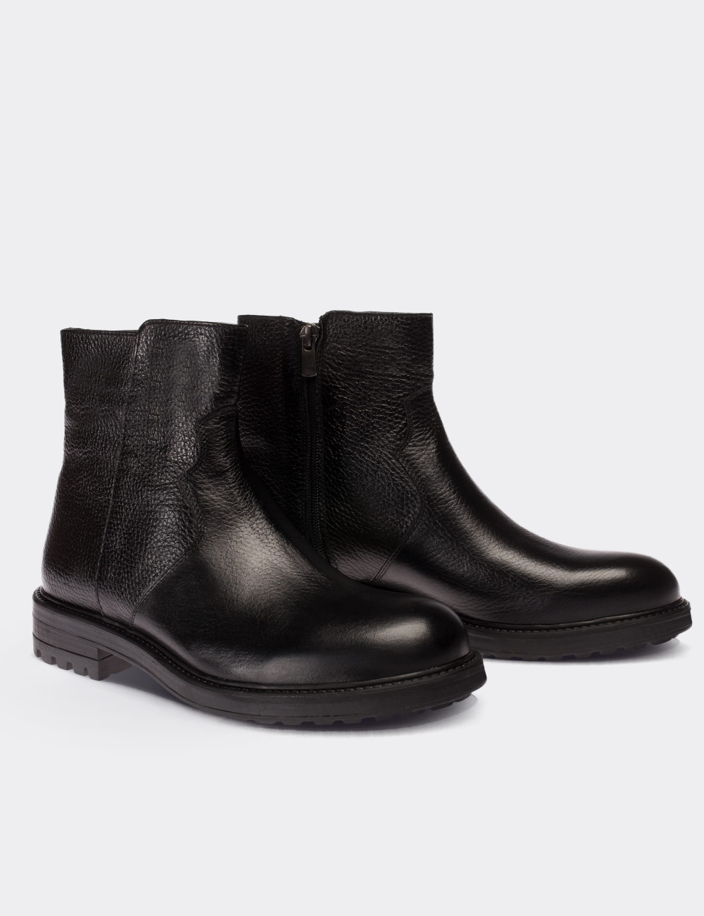 Black  Leather Boots - 01747MSYHC02