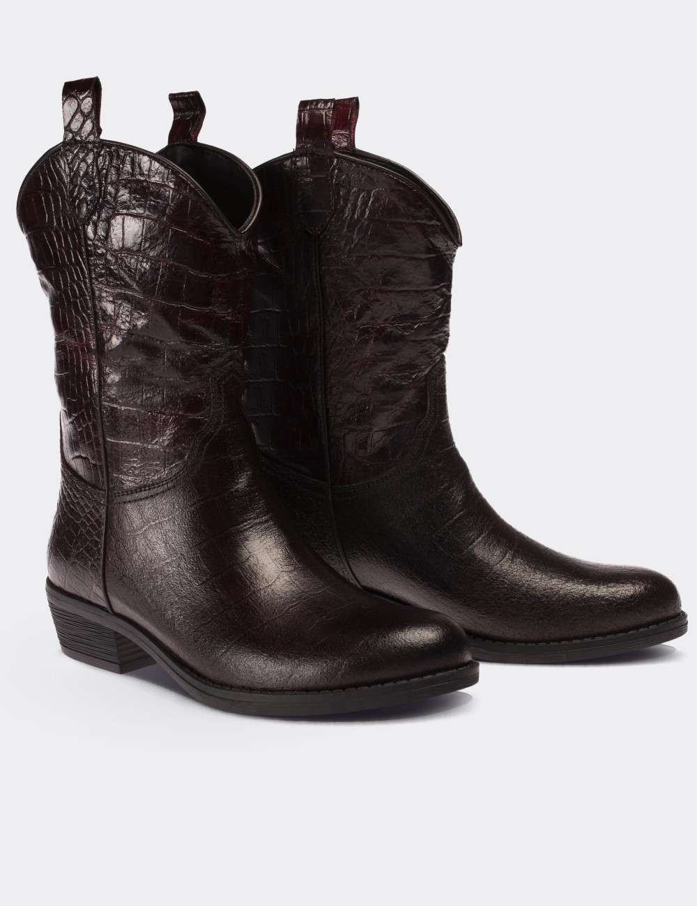 Burgundy  Leather Western Boots - 01308ZBRDC02