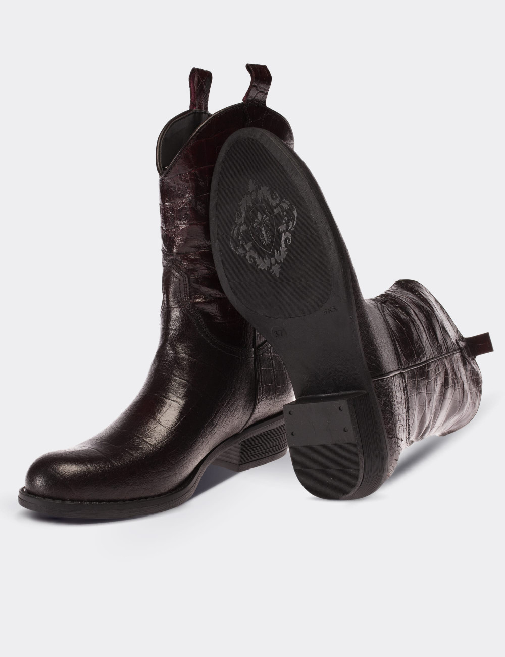 Burgundy  Leather Western Boots - 01308ZBRDC02