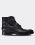 Navy  Leather Boots