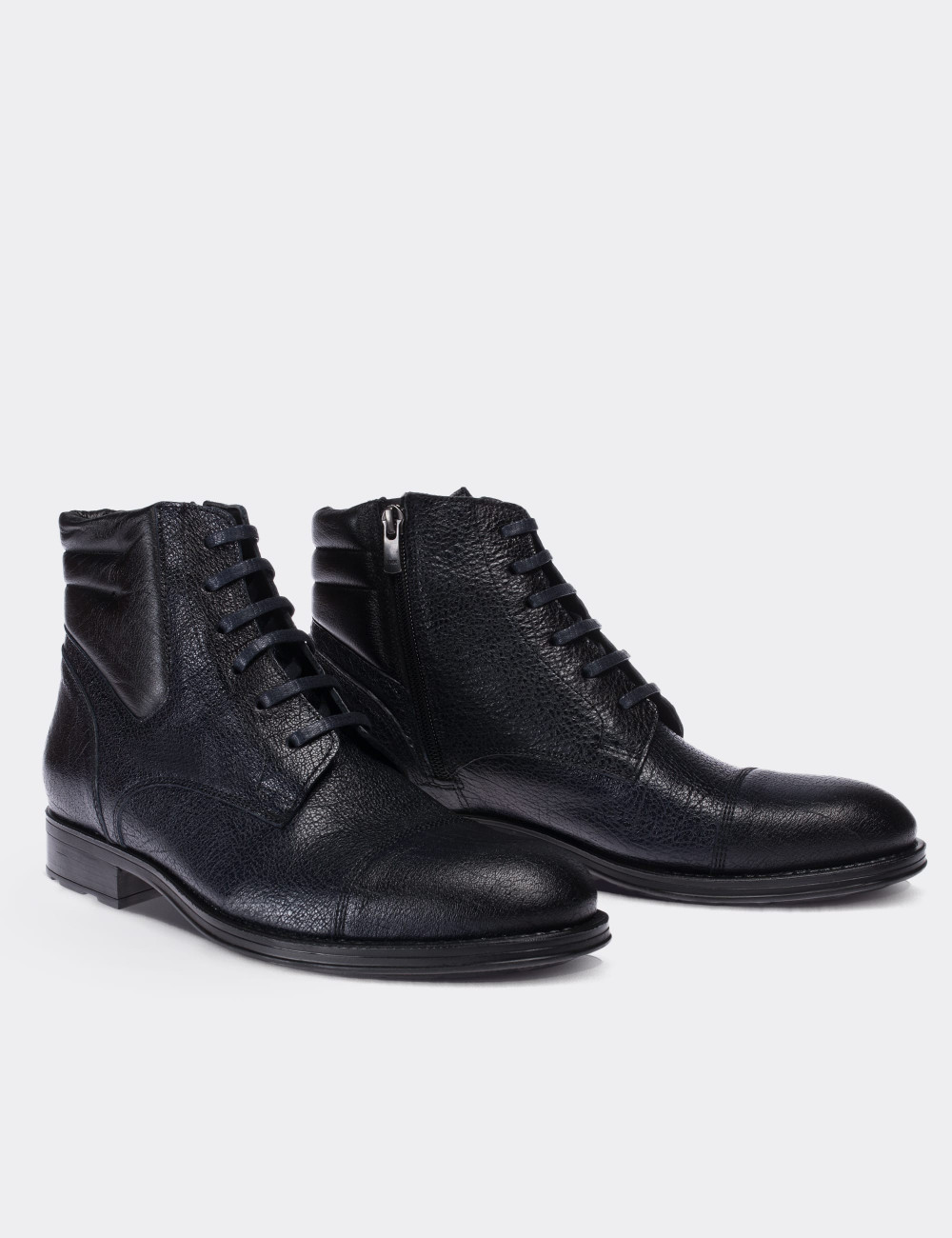 Navy  Leather Boots - 01752MLCVC02
