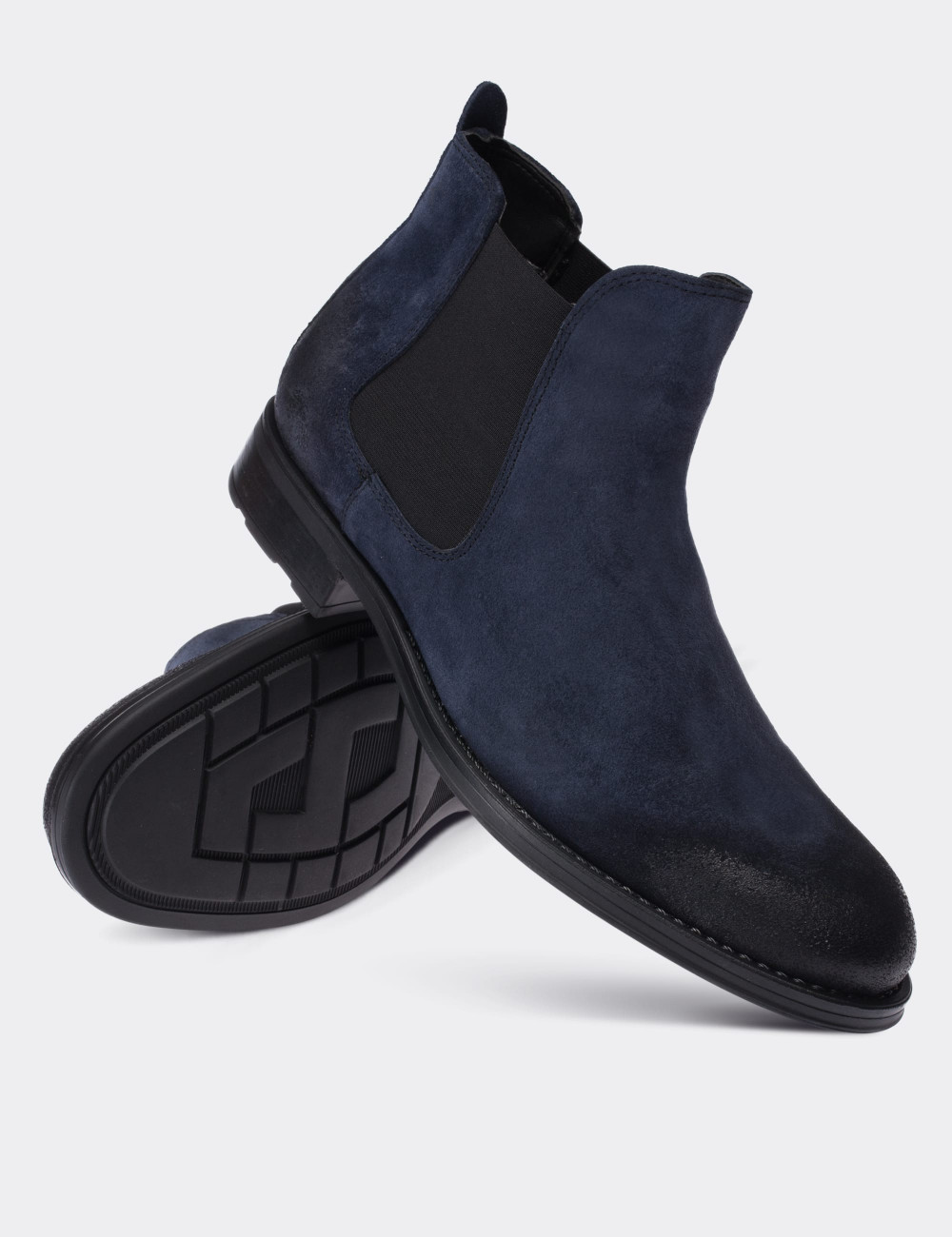Navy Suede Leather Chelsea Boots - 01620MLCVC03