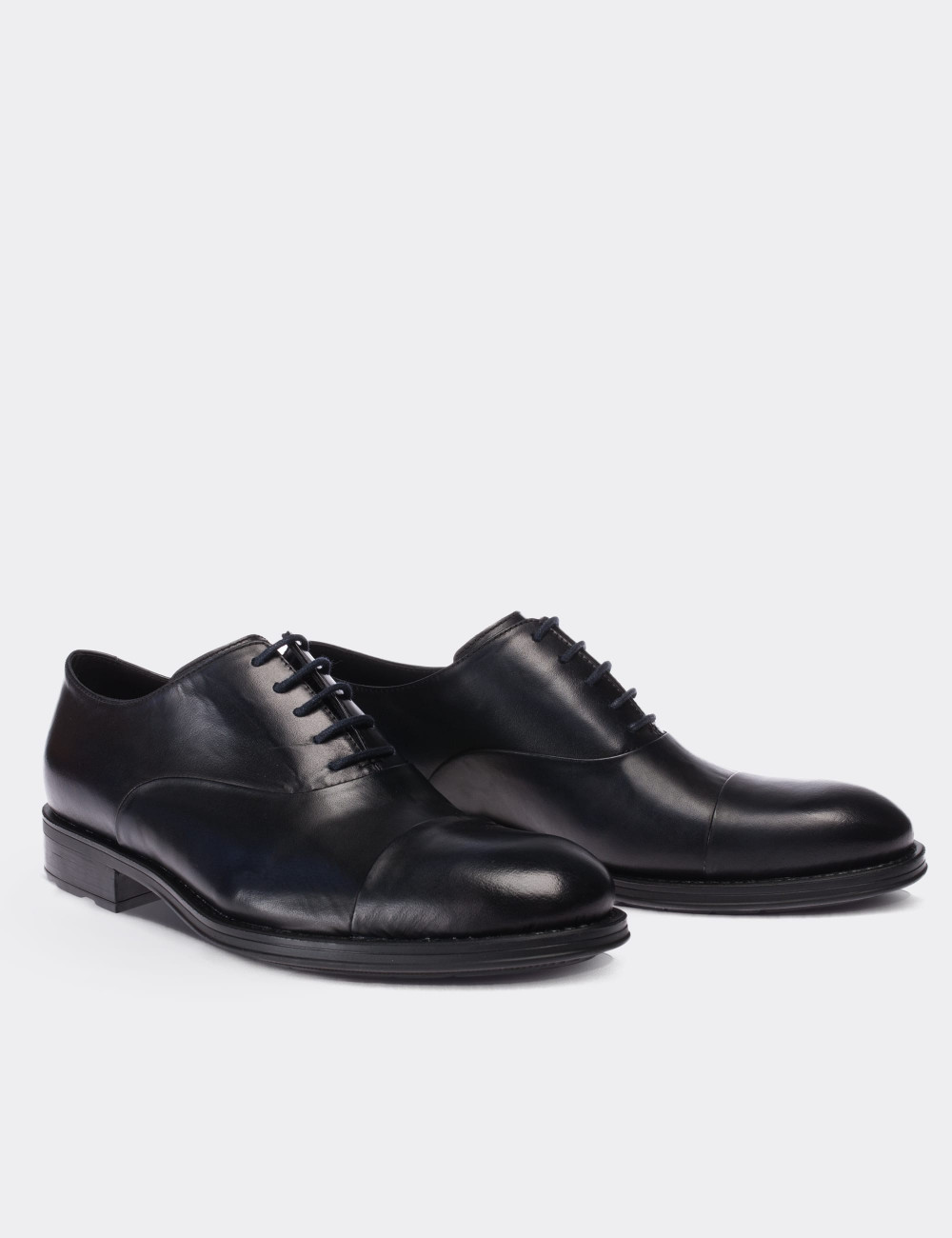 Navy  Leather Lace-up Shoes - 01026MLCVC02