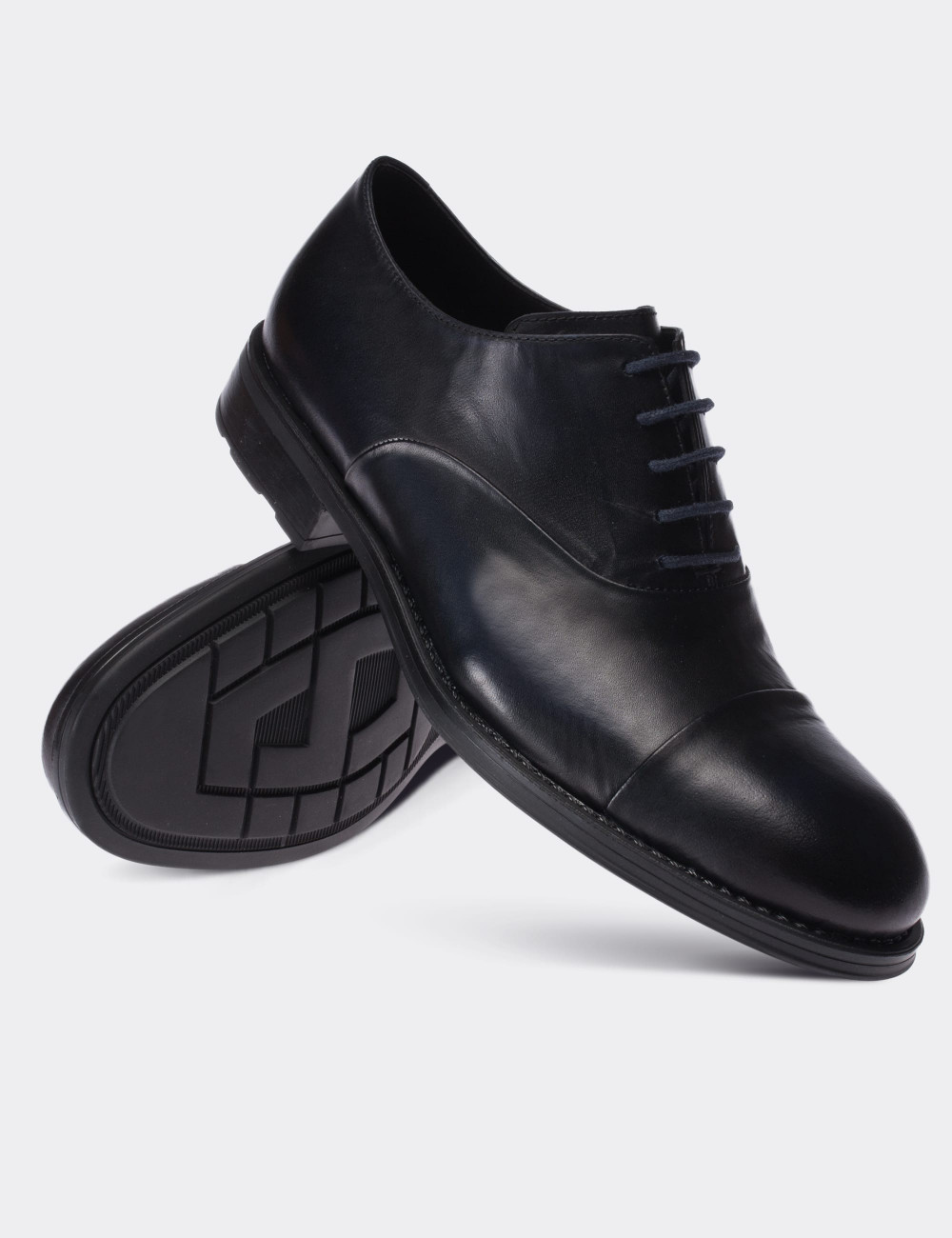 Navy  Leather Lace-up Shoes - 01026MLCVC02