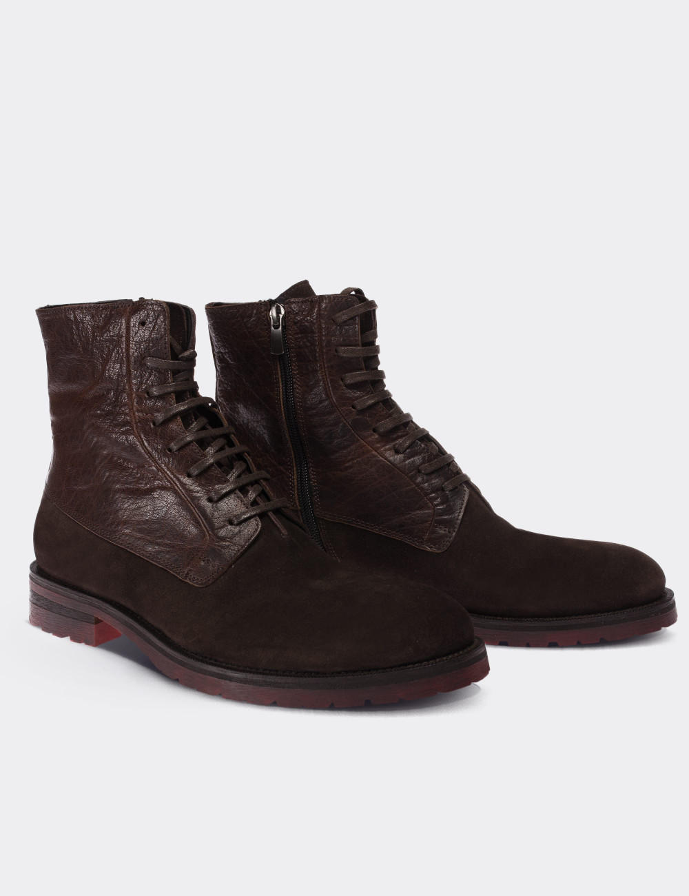 Brown Suede Leather Boots - 01324MKHVC03