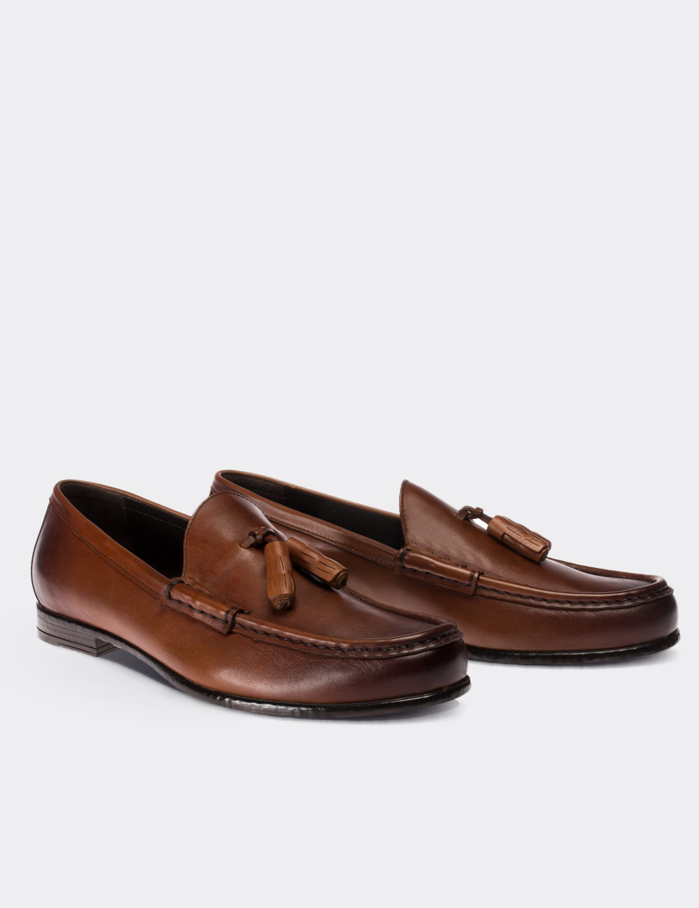 Tan  Leather Loafers - 01650MTBAC02