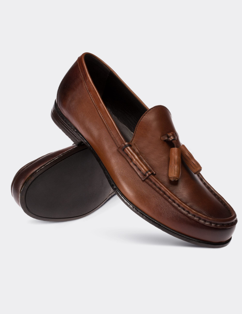 Tan  Leather Loafers - 01650MTBAC02
