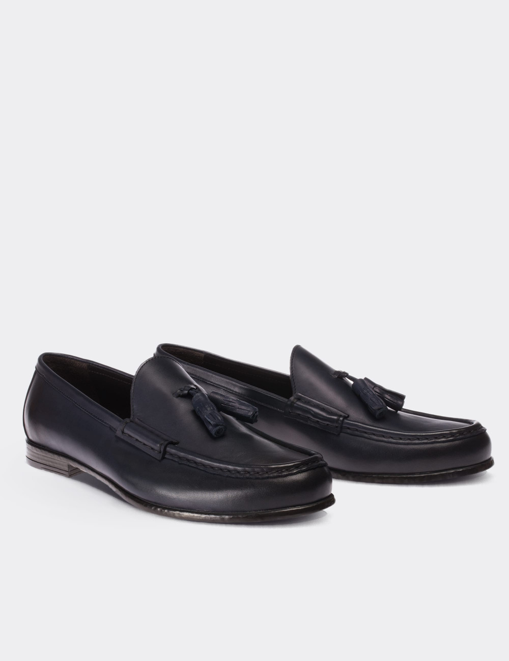 Navy  Leather Loafers - 01650MLCVC01