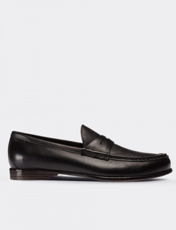 Black  Leather Loafers - 01510MSYHC02
