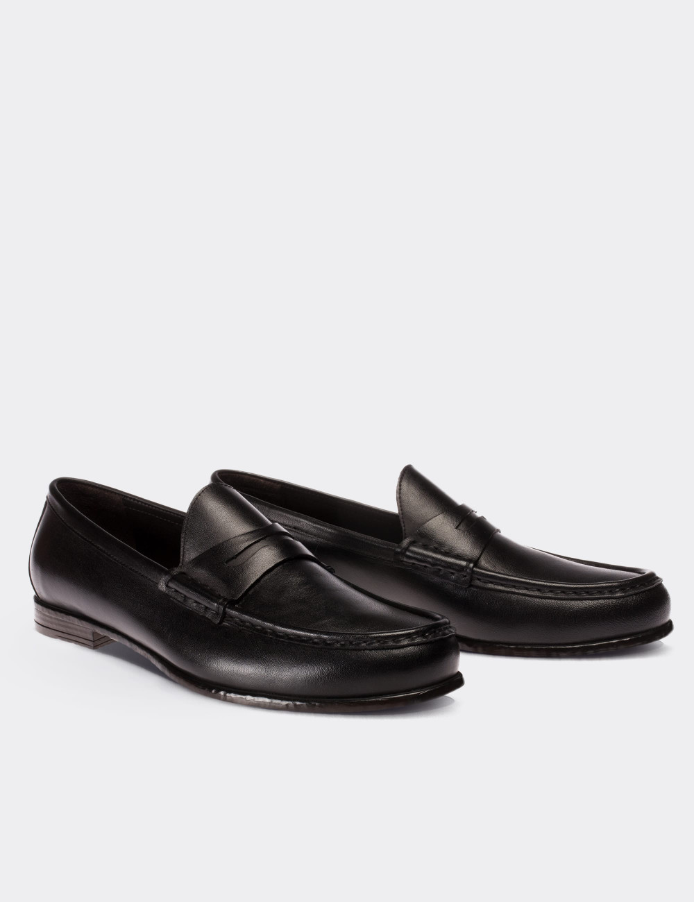 Black  Leather Loafers - 01510MSYHC02