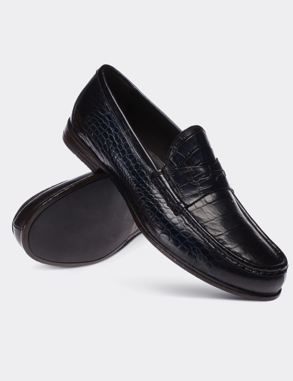 Navy  Leather Loafers - 01510MLCVC02