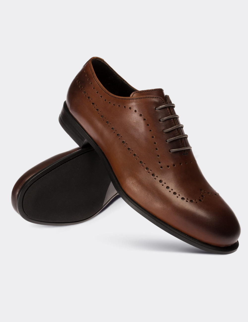 Tan  Leather Classic Shoes - 01615MTBAC01