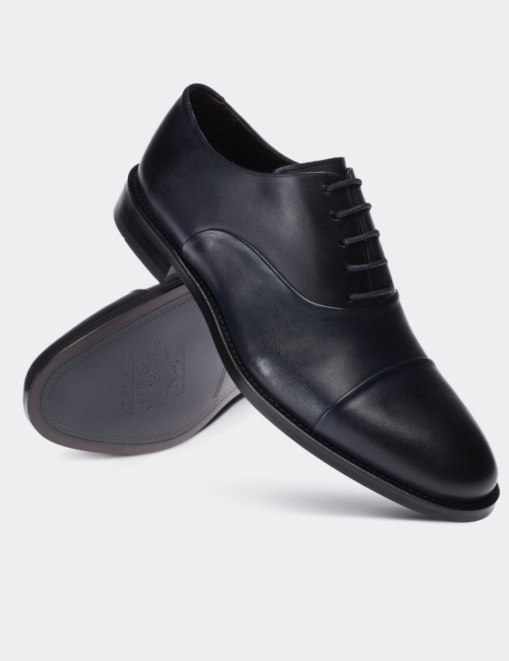 Navy  Leather Classic Shoes - 01026MLCVN01