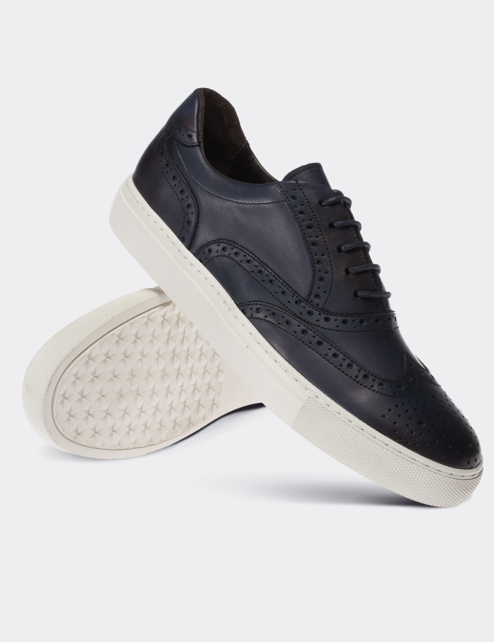 Navy  Leather Sneakers - 01637MLCVC04