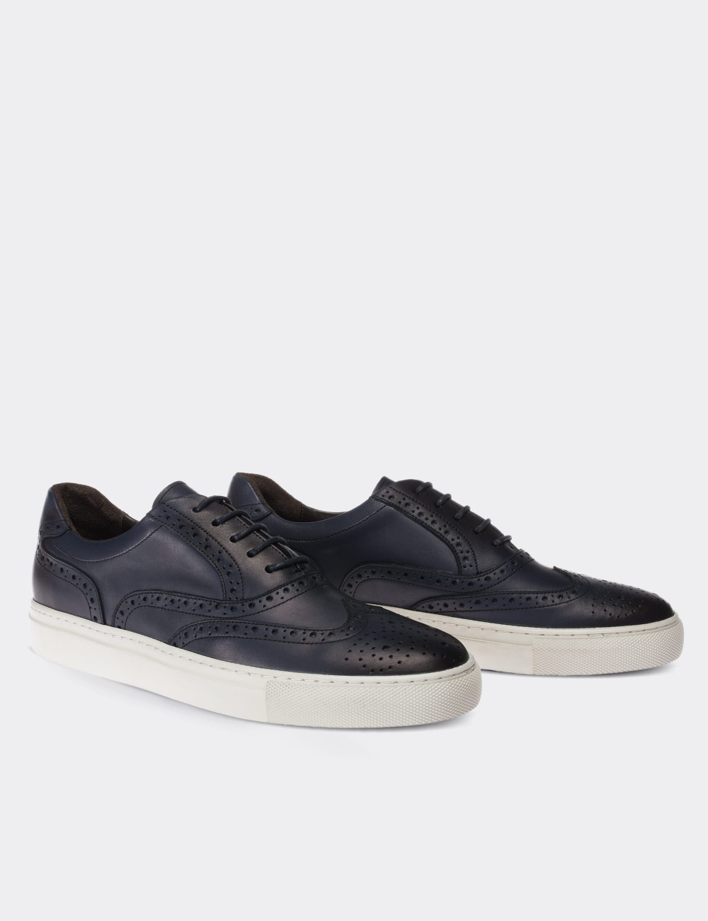 Navy  Leather Sneakers - 01637MLCVC04