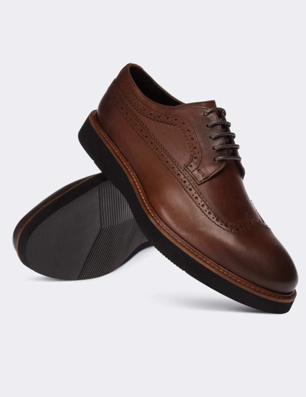 Brown  Leather Lace-up Shoes - 01293MKHVE23