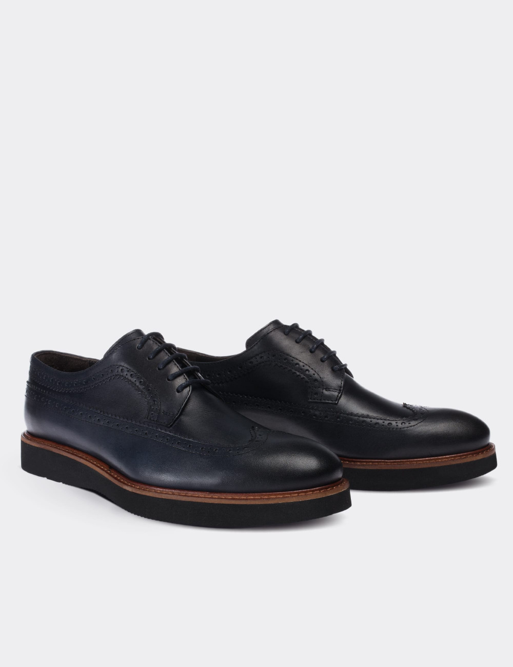 Navy  Leather Lace-up Shoes - 01293MLCVE31