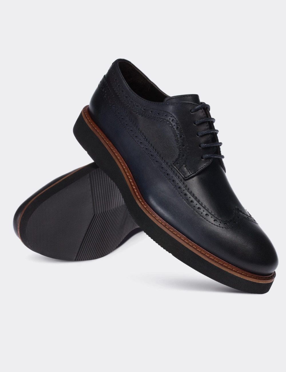 Navy  Leather Lace-up Shoes - 01293MLCVE31