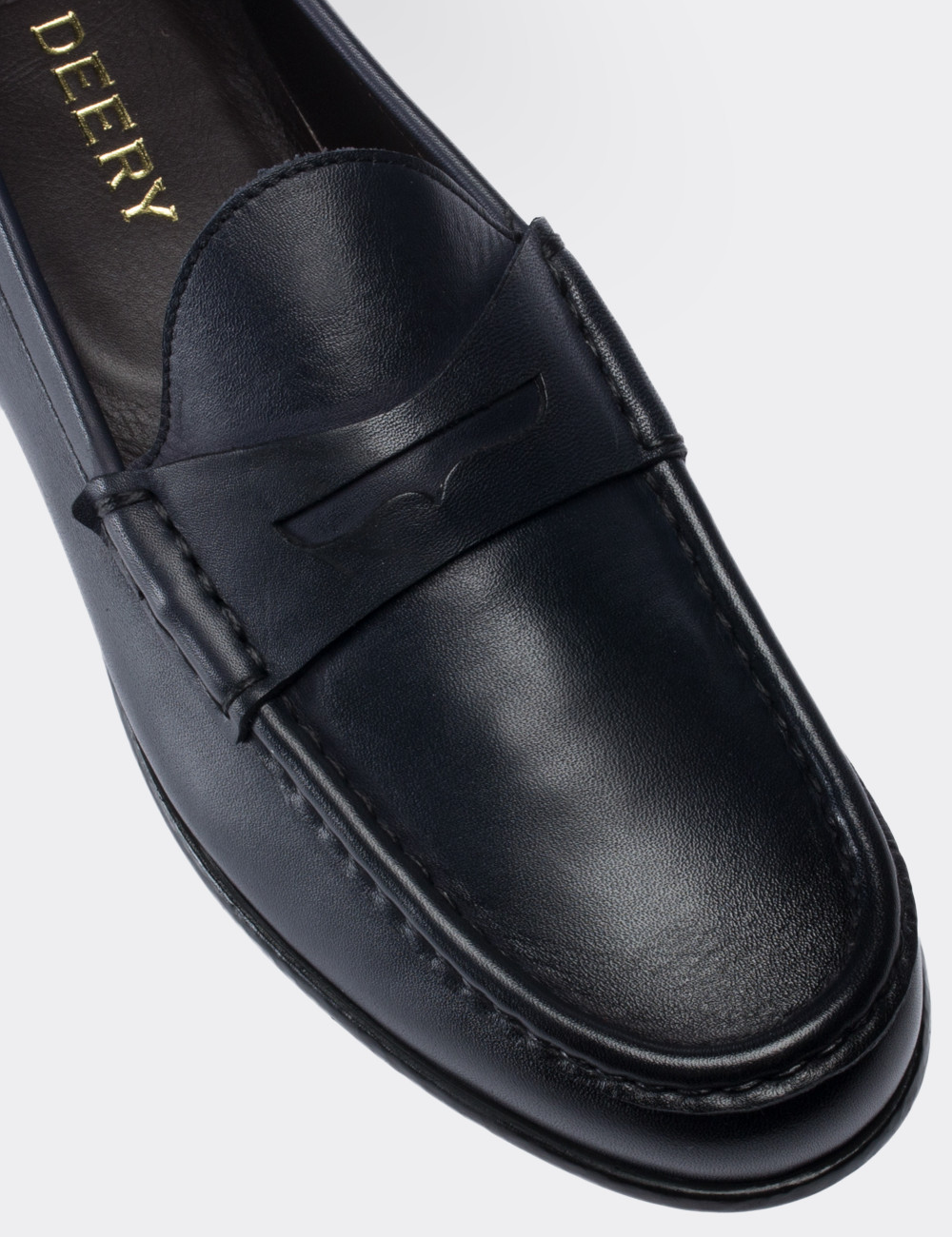 Navy  Leather Loafers - 01510MLCVC03