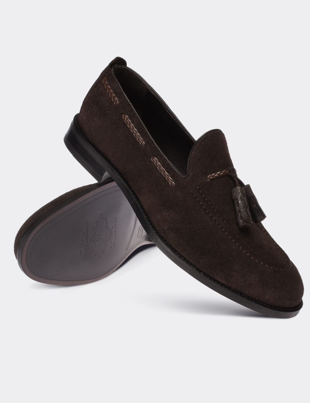 Brown Suede Leather Loafers - 01642MKHVM04