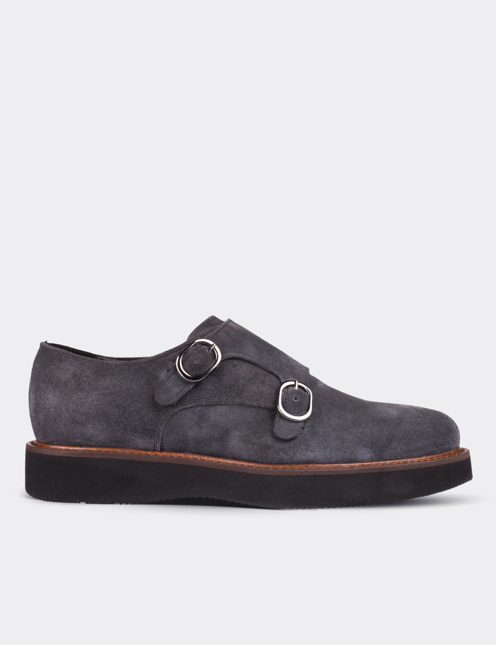 Gray Suede Leather Monk Straps - 01614ZGRIE01