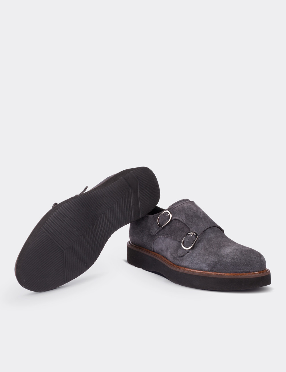 Gray Suede Leather Monk Straps - 01614ZGRIE01