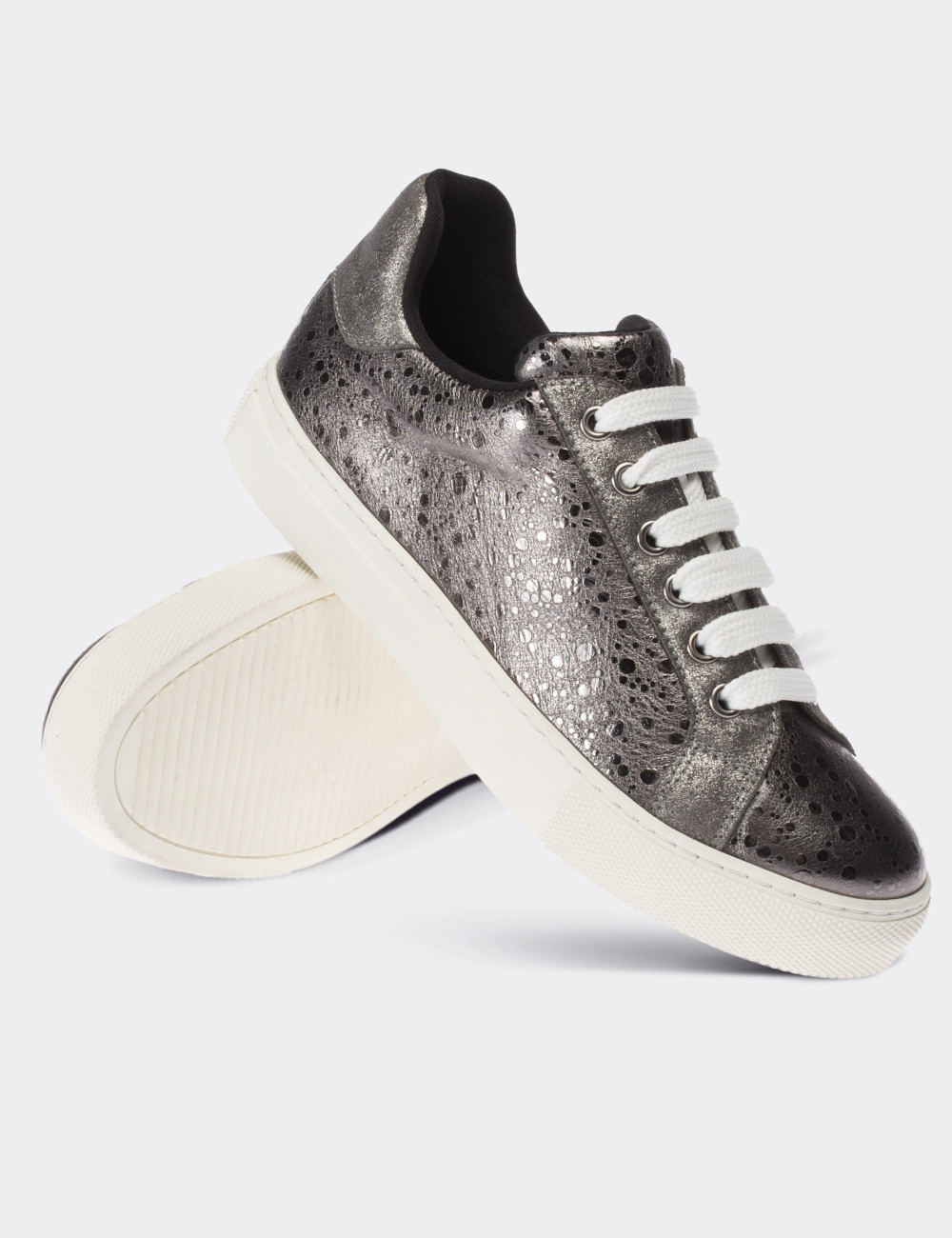 Gray  Leather  Sneakers - 01698ZGRIC06