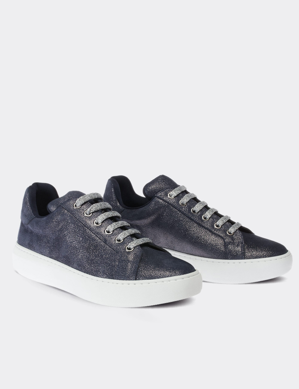 Navy Suede Leather  Sneakers - 01698ZLCVP03