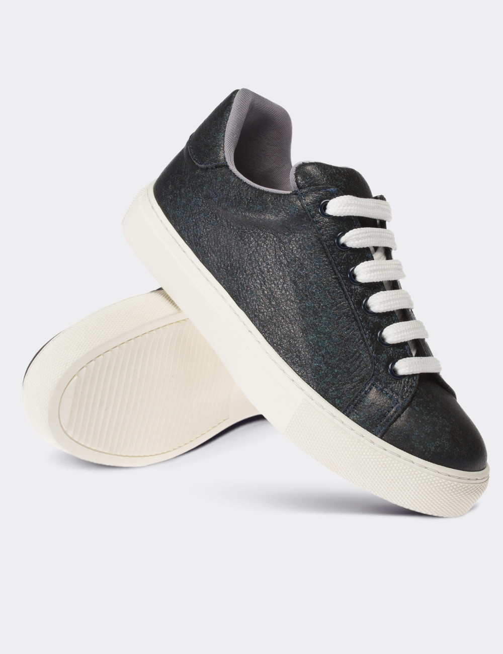 Navy  Leather Sneakers - 01698ZLCVC01