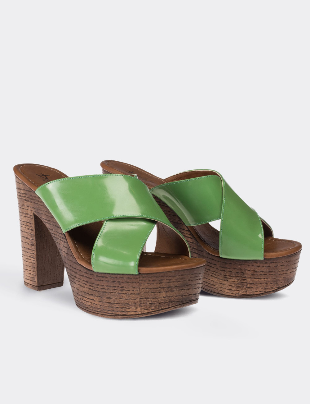 Green  Leather Wedge Sandals - 02050ZYSLC01