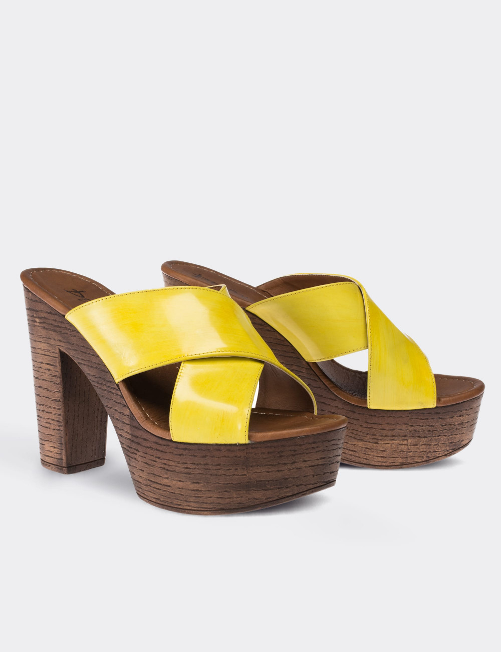 Yellow  Leather Wedge Sandals - 02050ZSRIC01