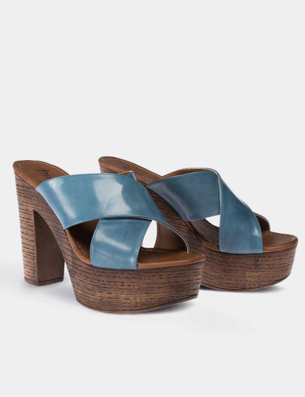 Blue  Leather Wedge Sandals - 02050ZMVIC01