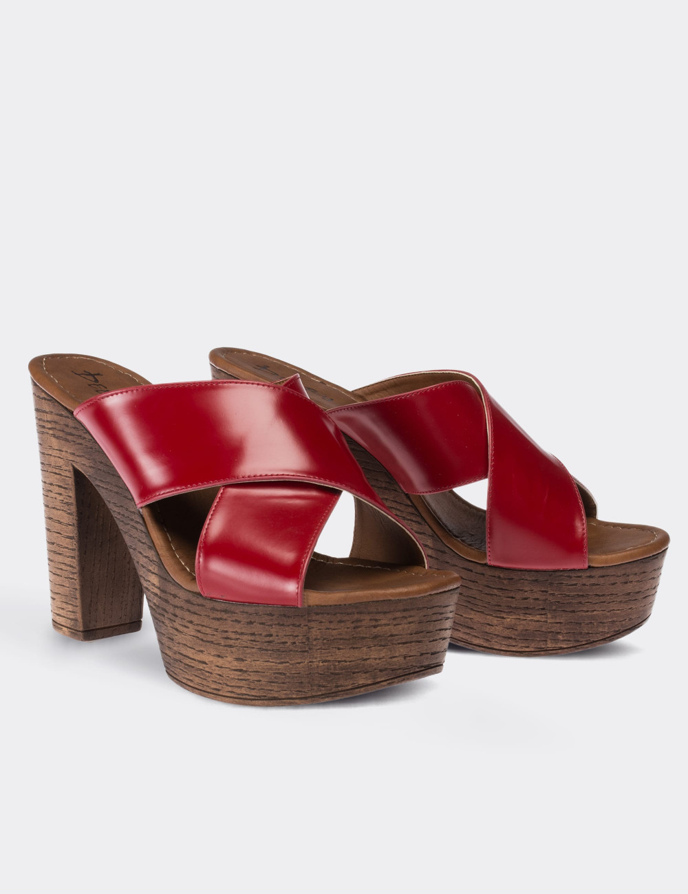 Red  Leather Wedge Sandals - 02050ZKRMC01