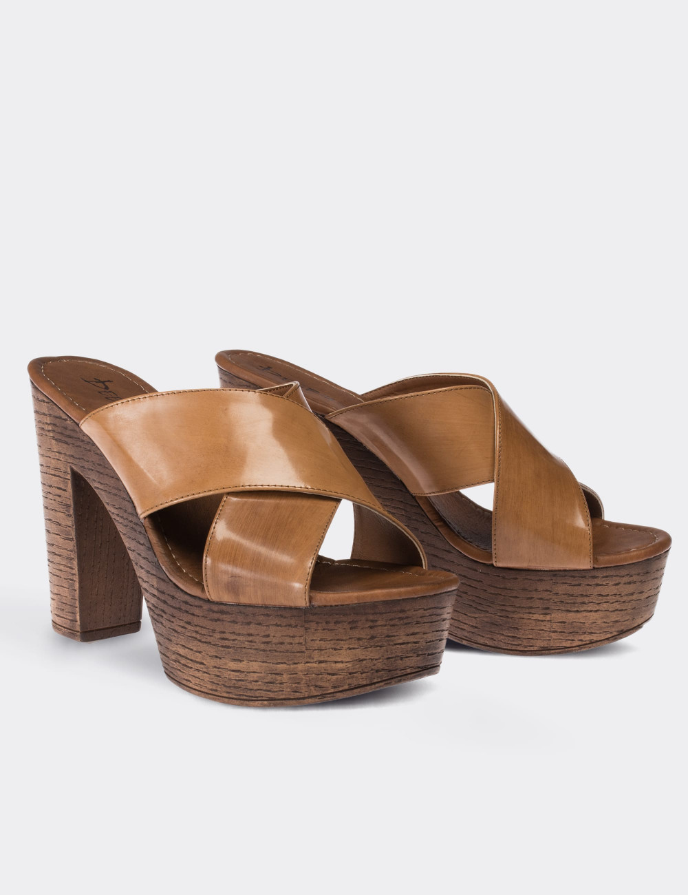 Brown  Leather Wedge Sandals - 02050ZKHVC01