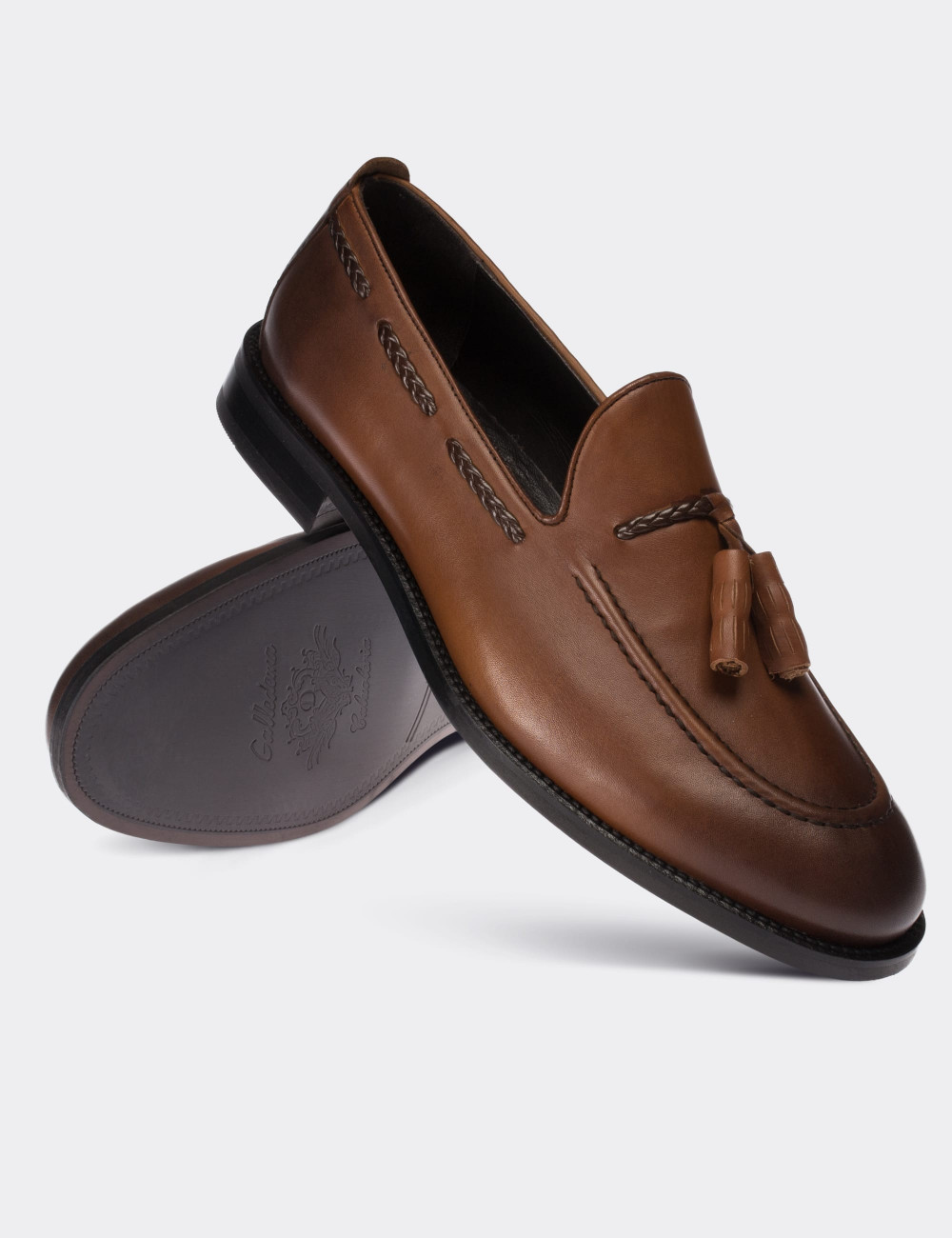 Tan  Leather Loafers - 01642MTBAM03