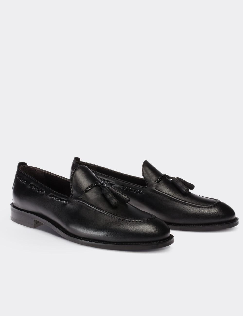 Black  Leather Loafers - 01642MSYHM05