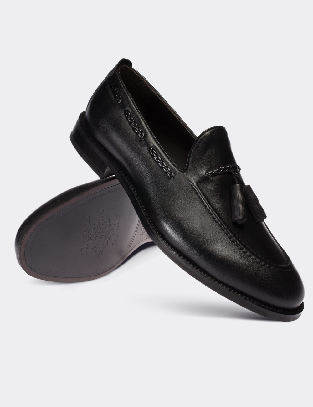 Black  Leather Loafers - 01642MSYHM05