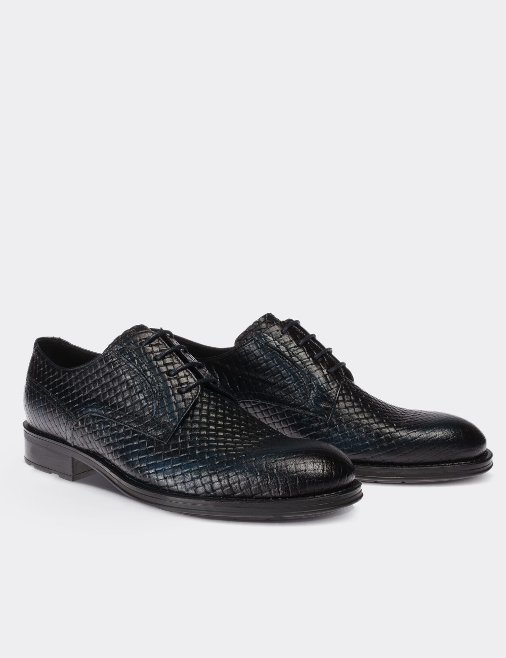 Navy  Leather Classic Shoes - 01294MLCVC01