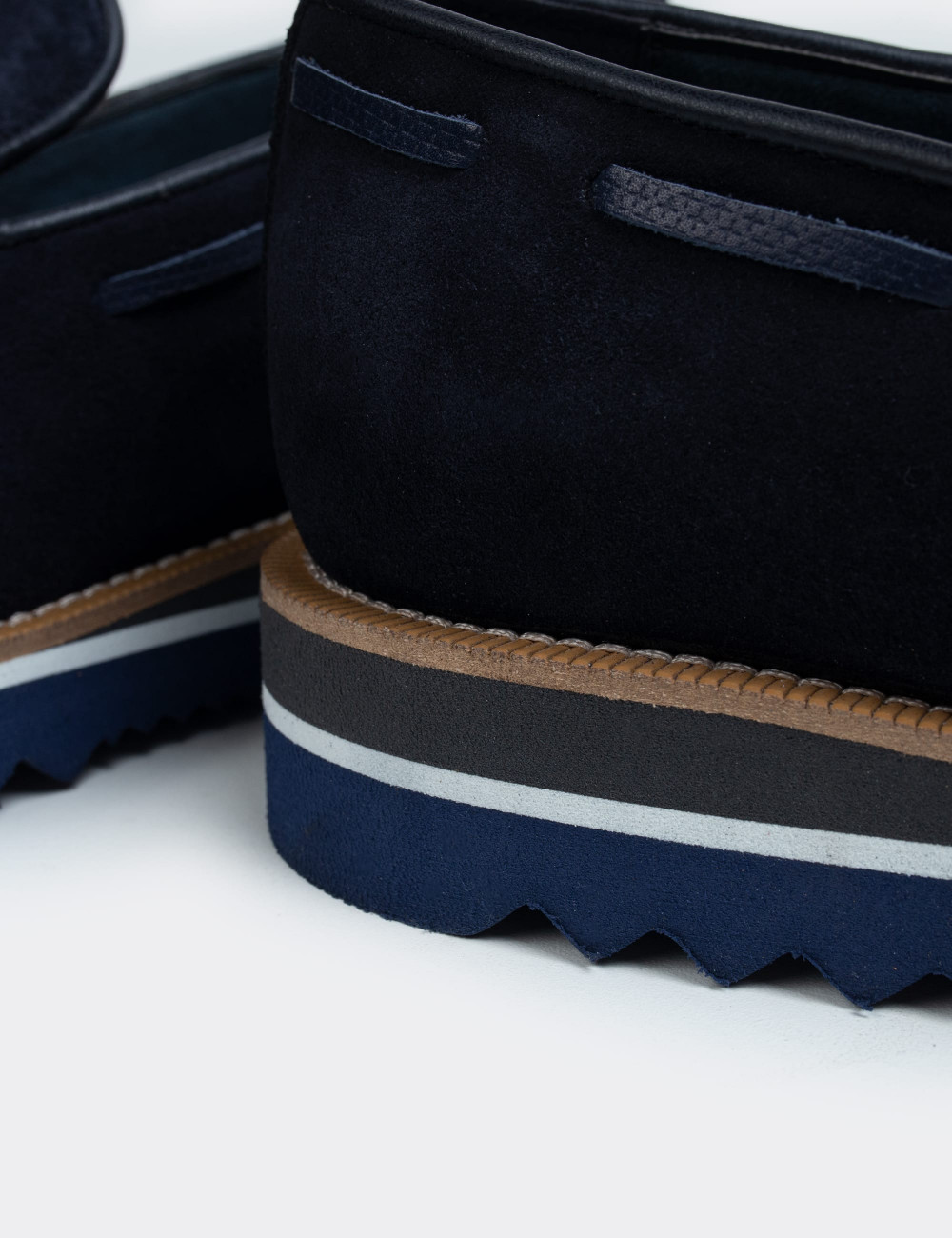 Navy Suede Leather Loafers & Moccasins Shoes - 01319MLCVE01