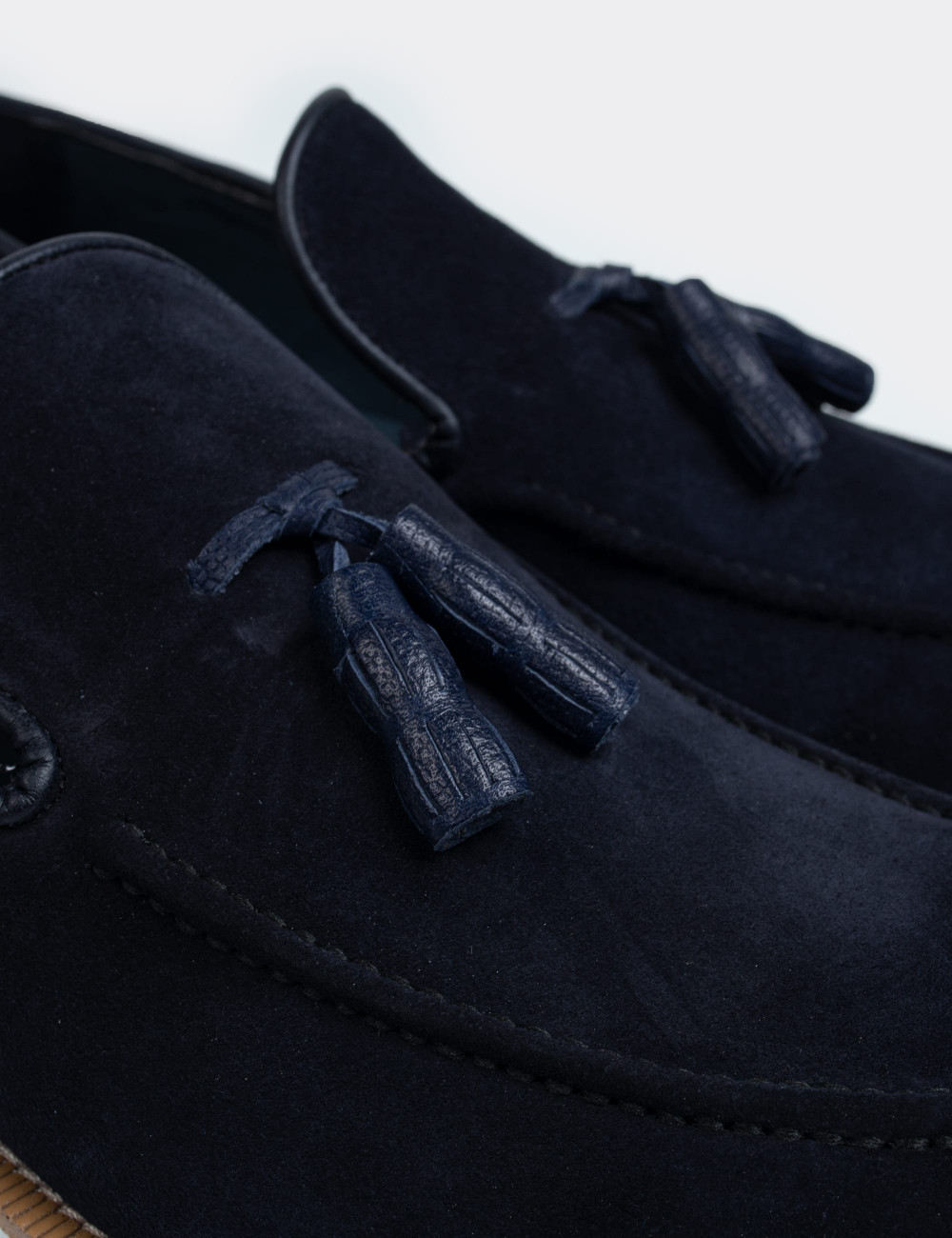 Navy Suede Leather Loafers & Moccasins Shoes - 01319MLCVE01