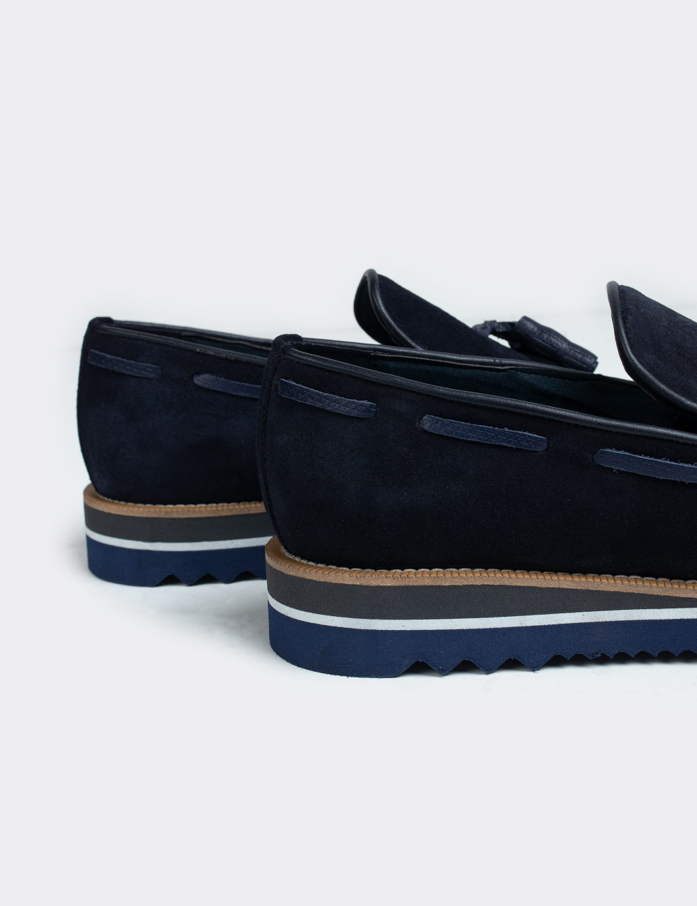 Navy Suede Leather Loafers & Moccasins Shoes - 01319MLCVE01
