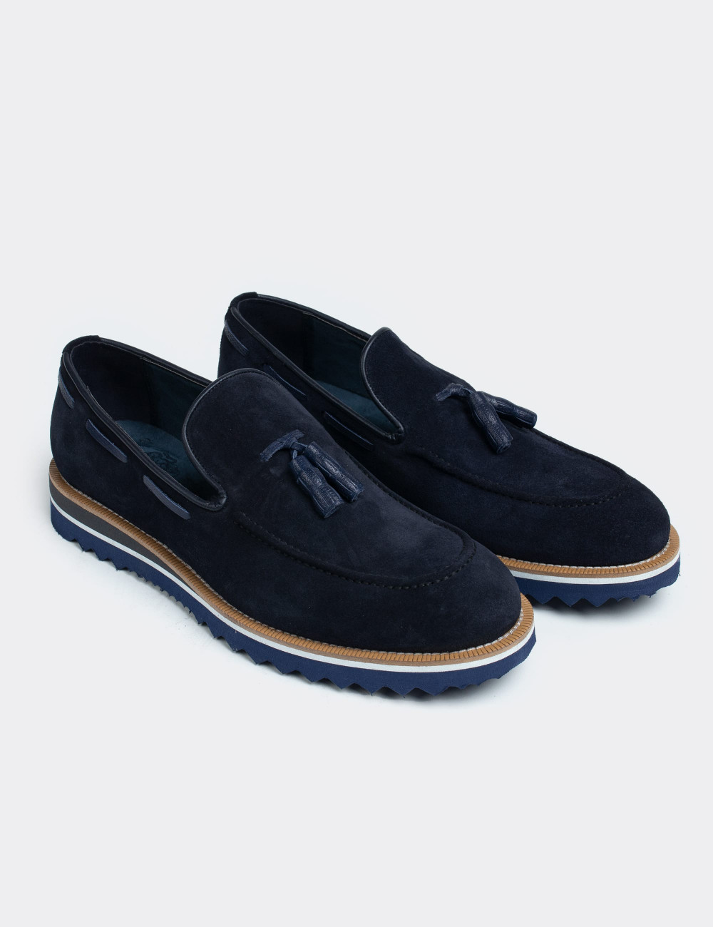Navy Suede Leather Loafers & Moccasins Shoes - 01319MLCVE01