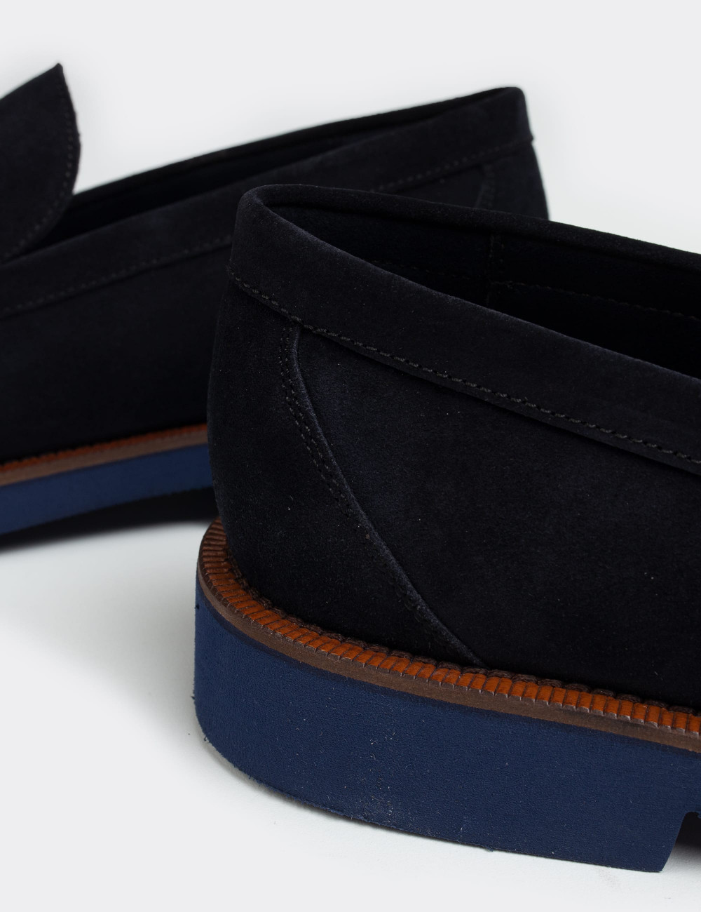 Navy Suede Leather Loafers - 01538MLCVE05