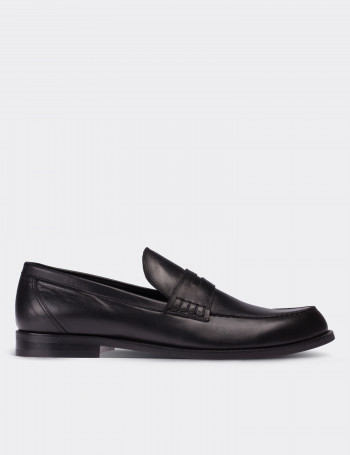 Black  Leather Loafers - 01538MSYHM02