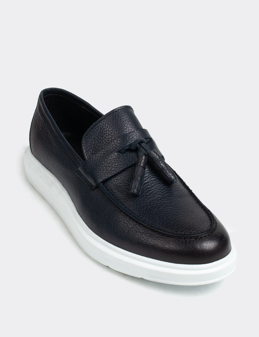 Navy  Leather Loafers & Moccasins Shoes - 01587MLCVP03