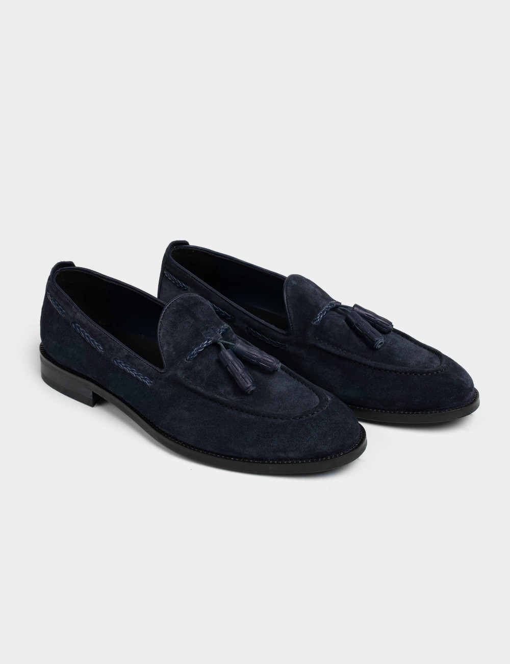 Navy Suede Leather Loafers - 01642MLCVM03