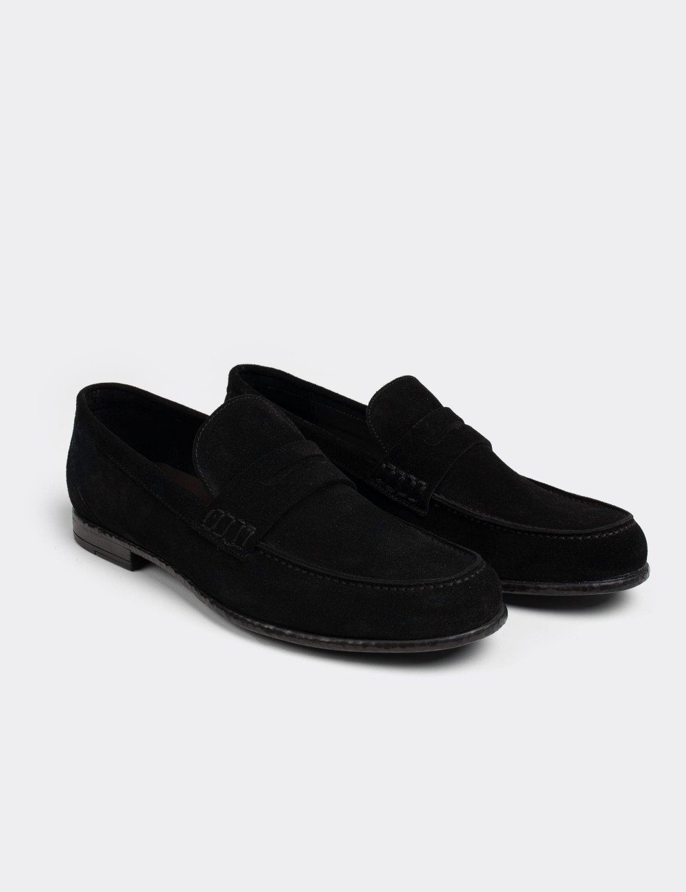 Black Suede Leather Loafers - 01714MSYHC01