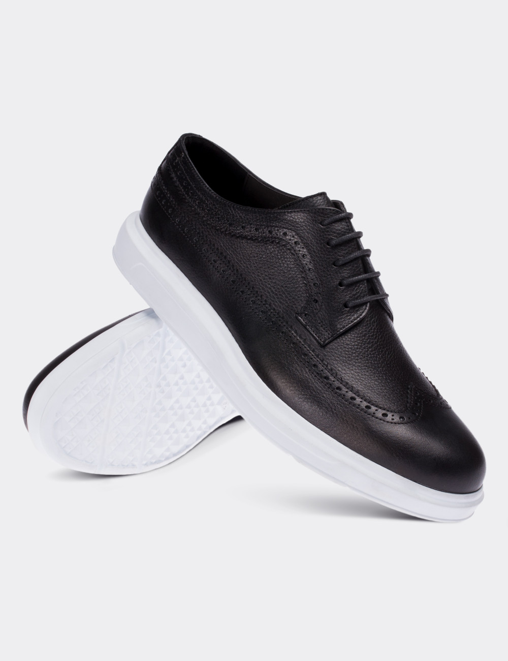 Black  Leather Lace-up Shoes - 01293MSYHP08