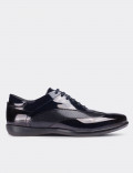 Navy Patent Leather Lace-up Shoes