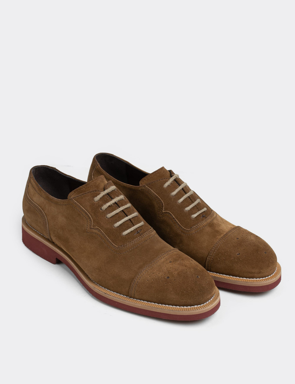 Tan Suede Leather Lace-up Shoes - 01687MTBAE02